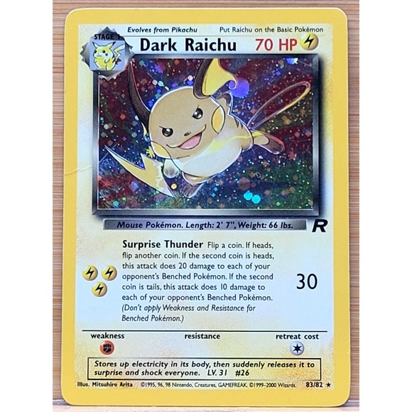 Pokmon Dark Raichu Holo TCG Card 83/82 Secret Rare